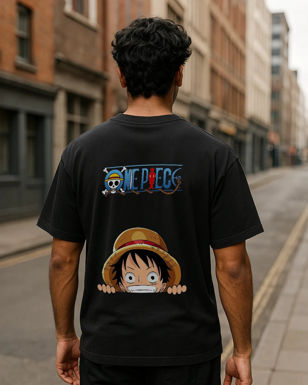 One Piece Luffy Peeking Graphic T Shirt Anime Tee image 4
