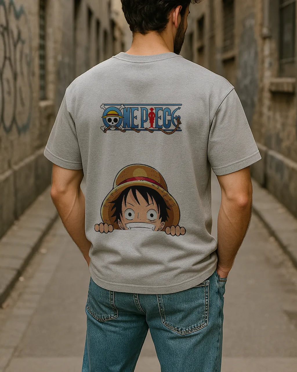 One Piece Luffy Peeking Graphic T Shirt Anime Tee image 5