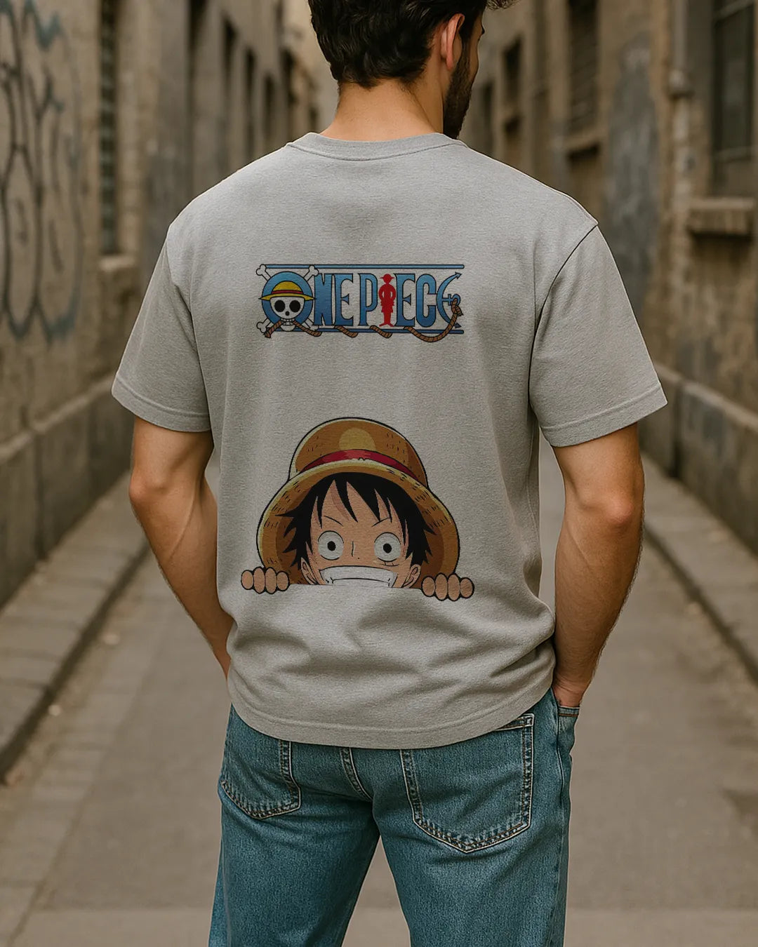 One Piece Luffy Peeking Graphic T Shirt Anime Tee image 5