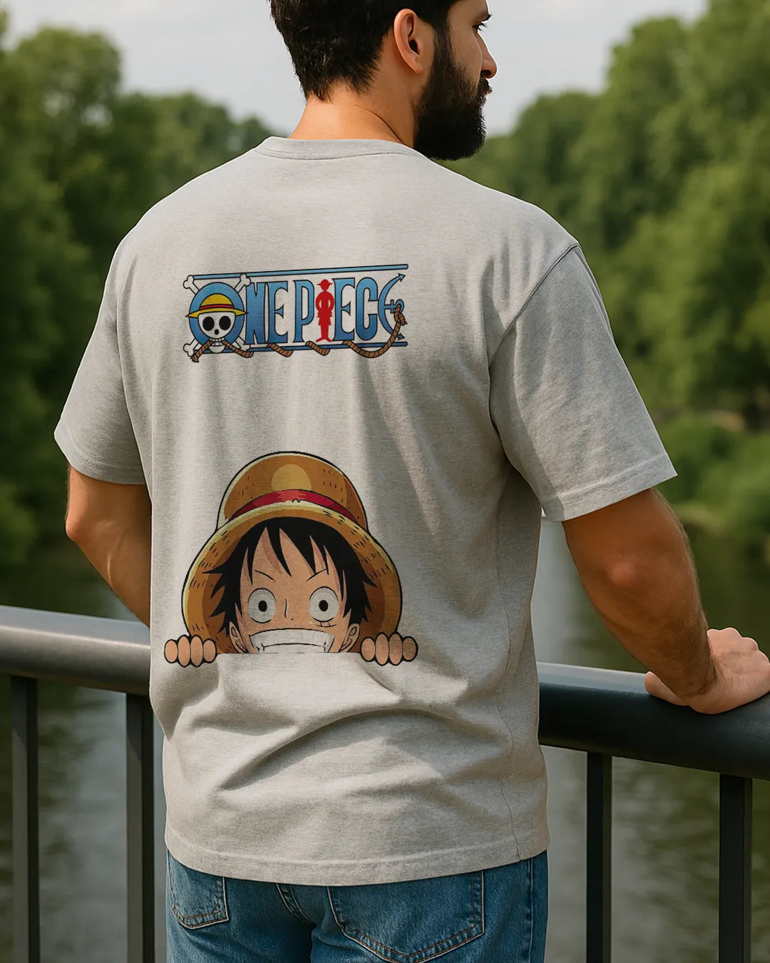 One Piece Luffy Peeking Graphic T Shirt Anime Tee image 6