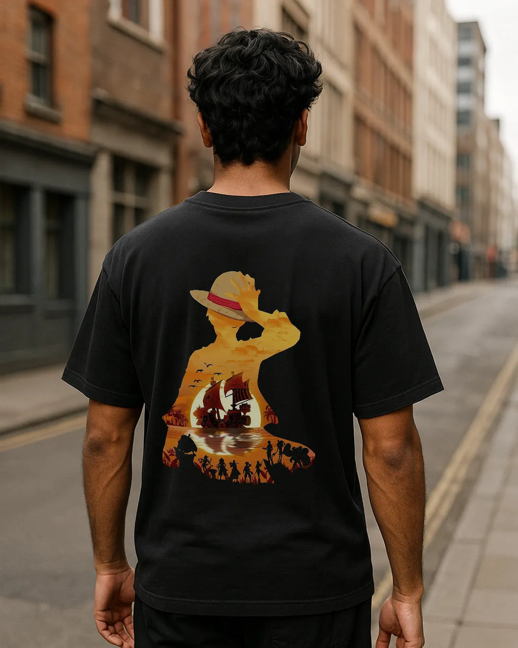 One Piece Sunset Silhouette Graphic T Shirt Anime Tee hero image