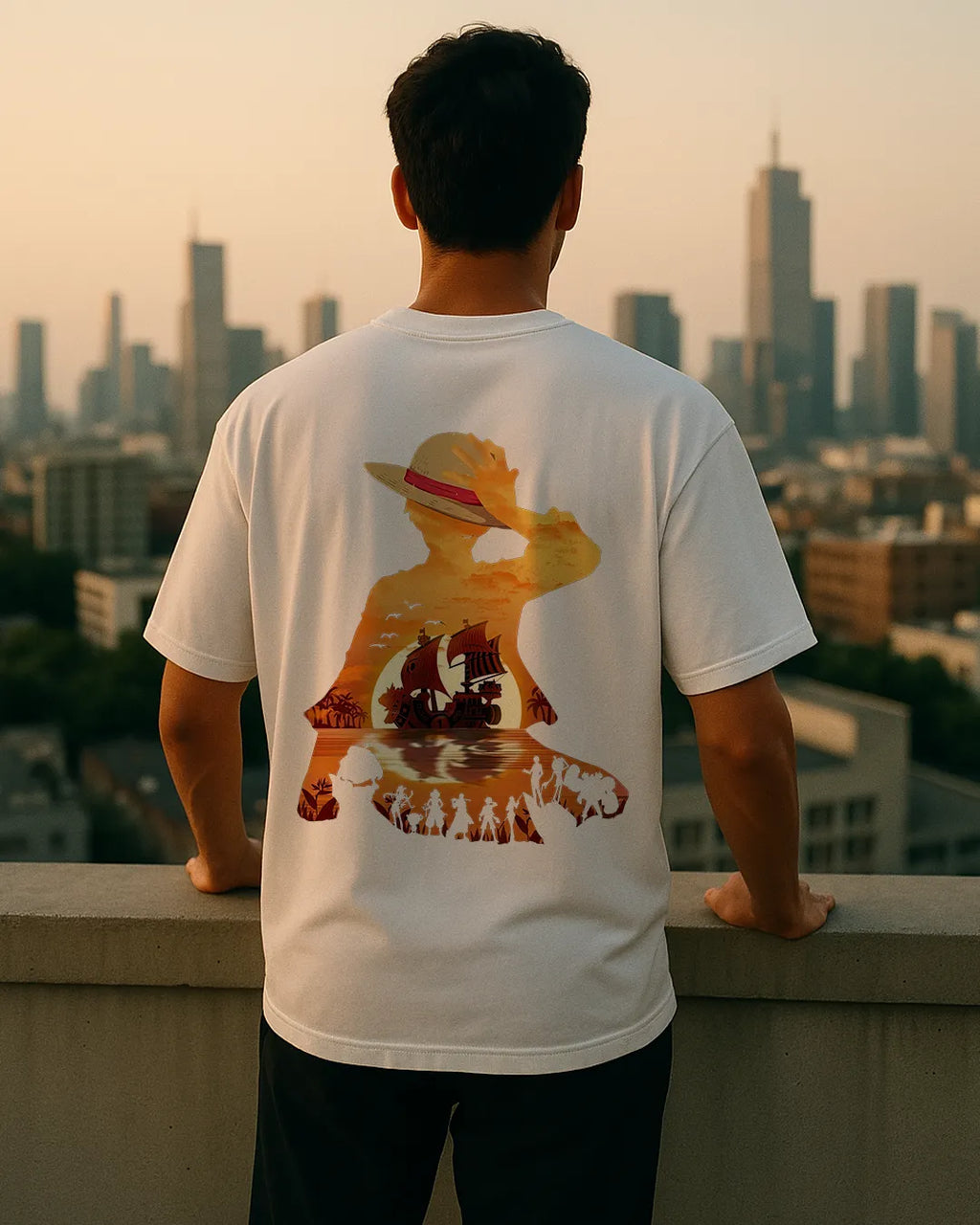 One Piece Sunset Silhouette Graphic T Shirt Anime Tee image 2