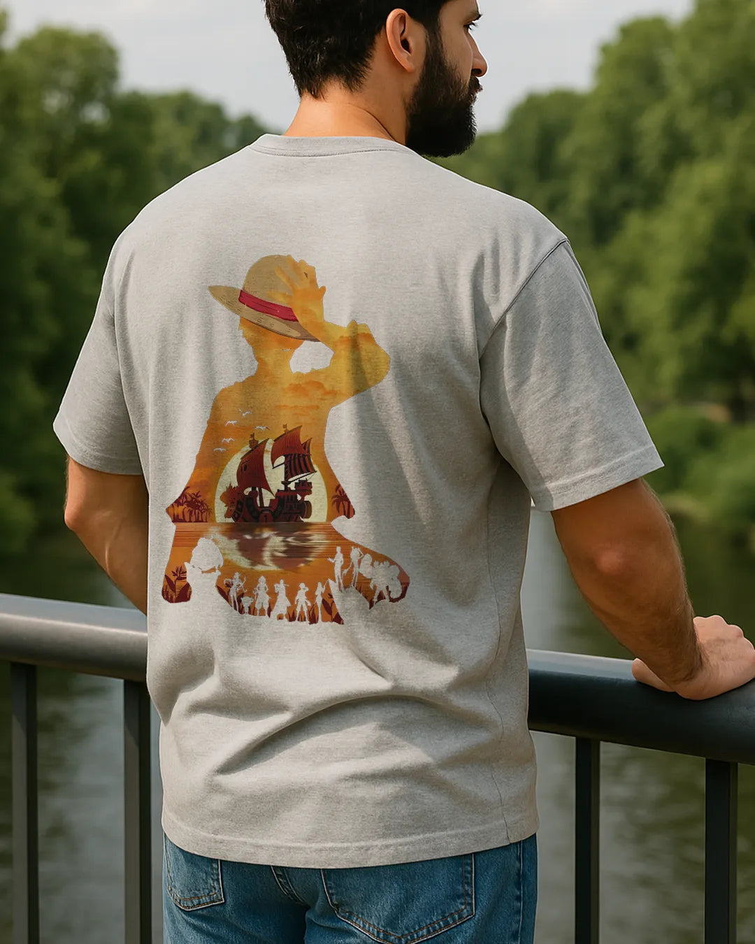 One Piece Sunset Silhouette Graphic T Shirt Anime Tee image 3