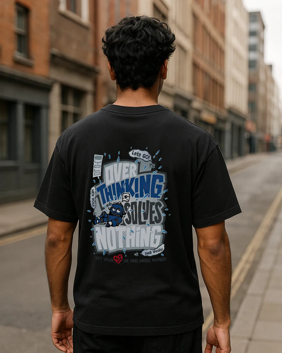 Overthinking Solves Nothing Graphic T Shirt Motivational Cartoon Tee image 2