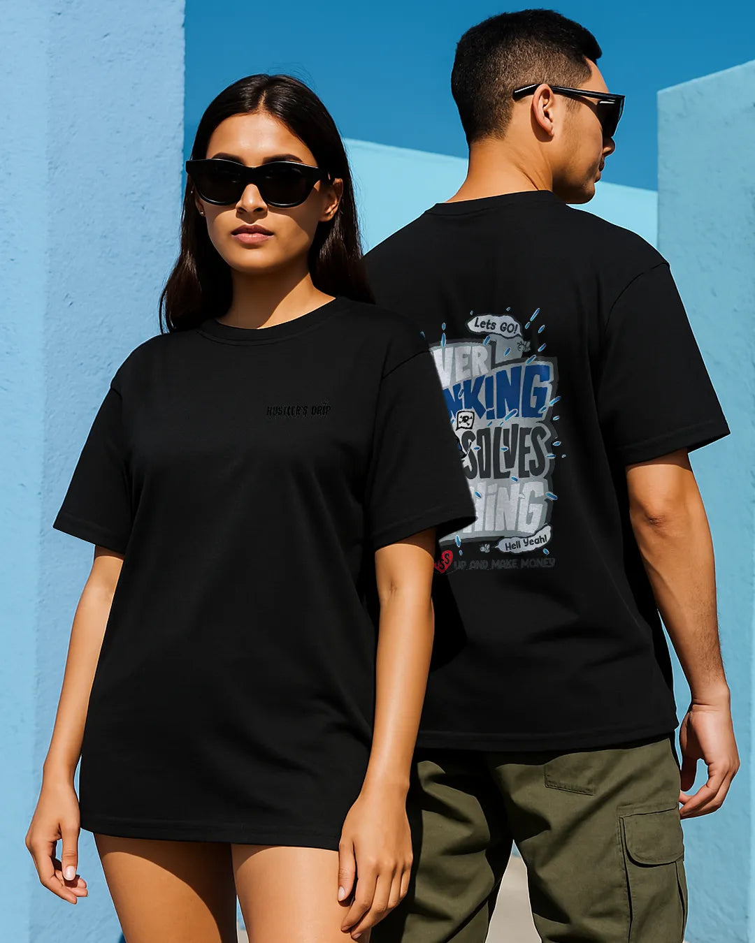 Overthinking Solves Nothing Graphic T Shirt Motivational Cartoon Tee image 5