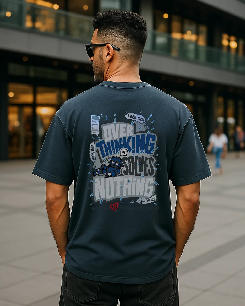 Overthinking Solves Nothing Graphic T Shirt Motivational Cartoon Tee image 6