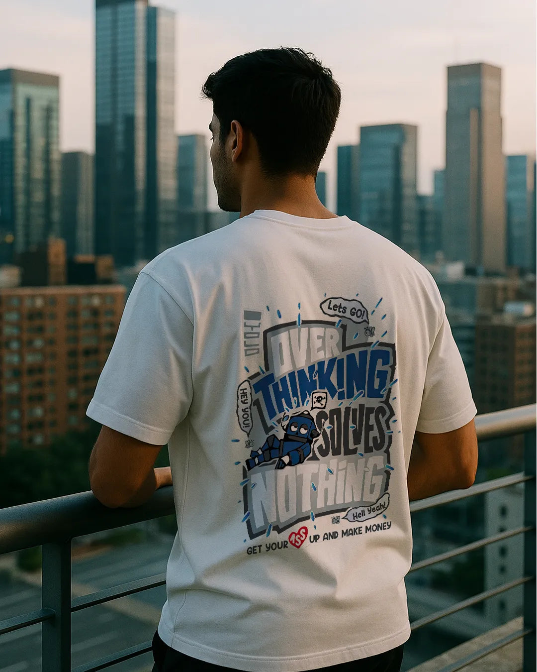 Overthinking Solves Nothing Graphic T Shirt Motivational Cartoon Tee image 7