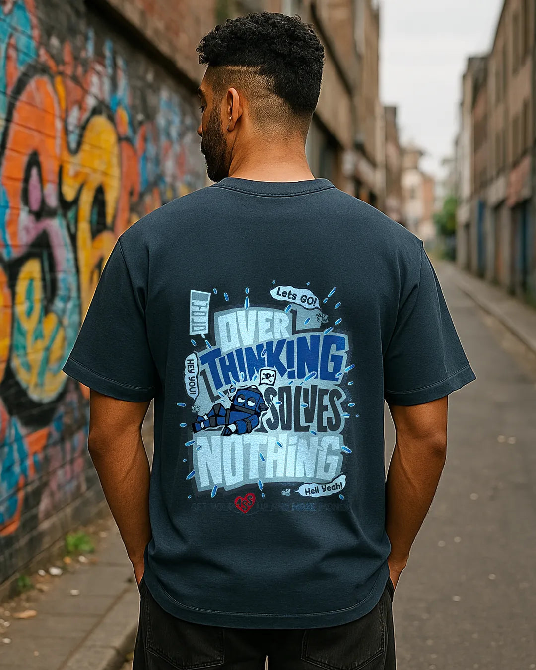 Overthinking Solves Nothing Graphic T Shirt Motivational Cartoon Tee image 8