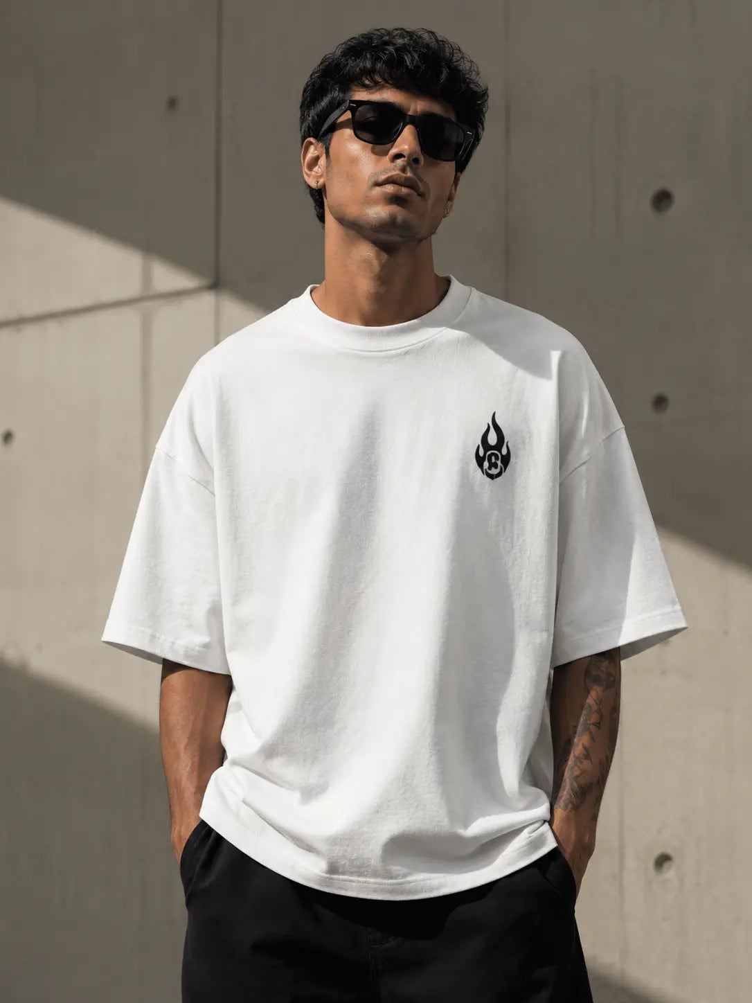 Shaolin Flame Oversized & Regular Fit White T-Shirt