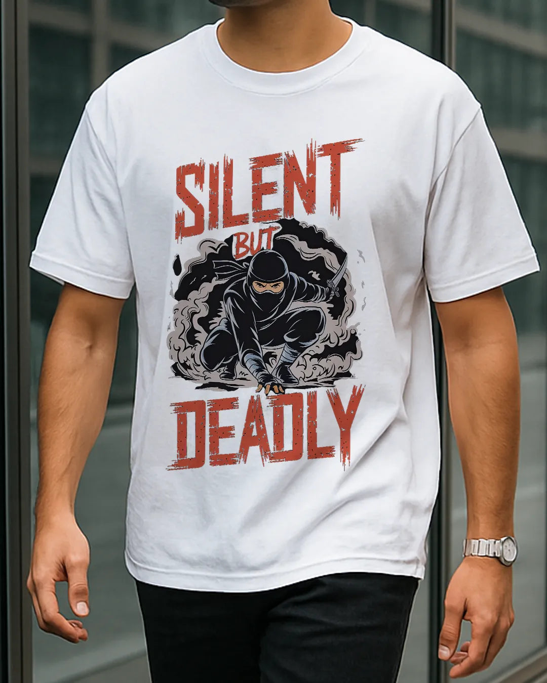 Silent But Deadly Ninja Graphic T-Shirt | Stealth Warrior Tee front product image | Hustler's Drip