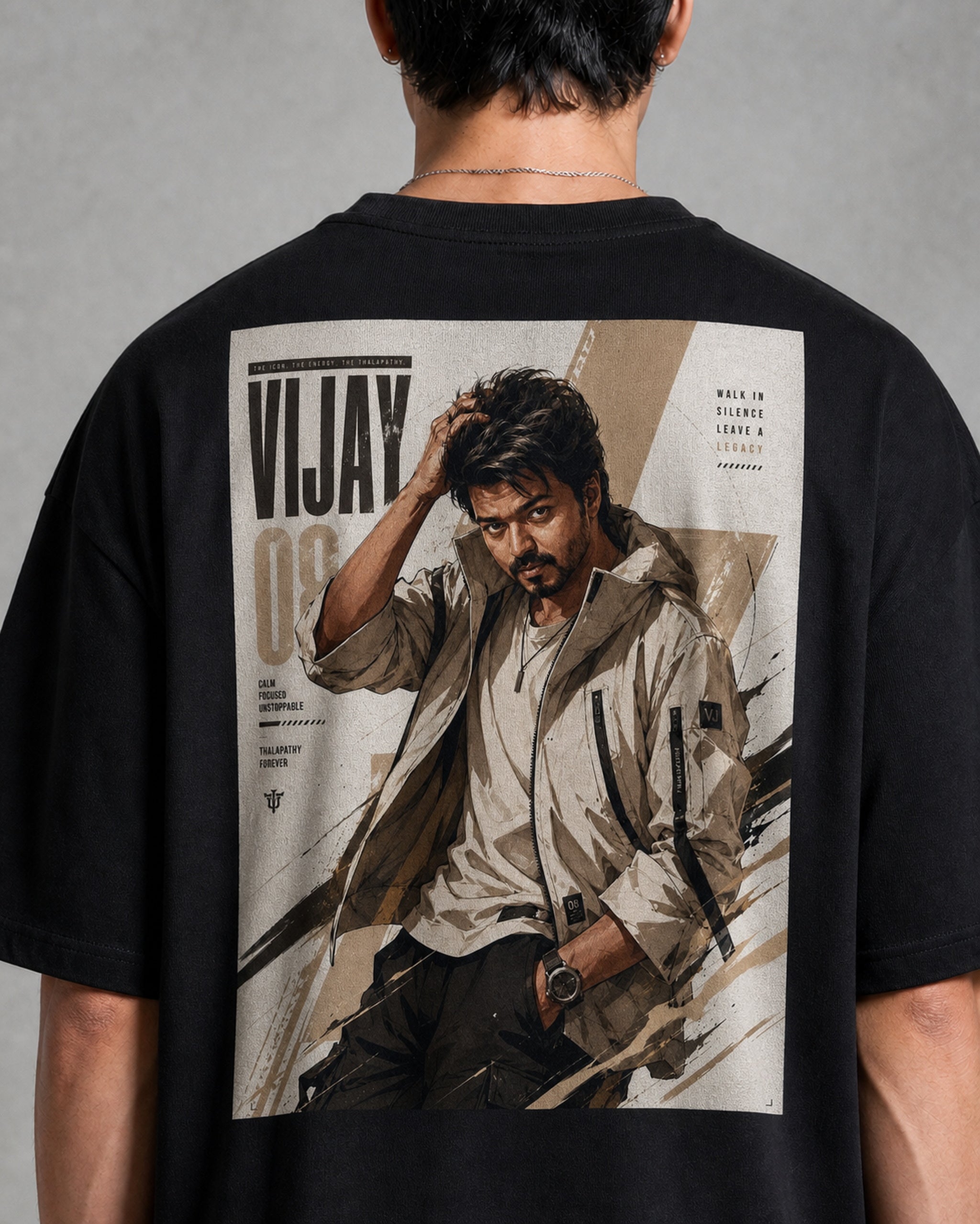Thalapathy Vijay Legacy Oversized T-Shirt black oversized T-shirt back print detail