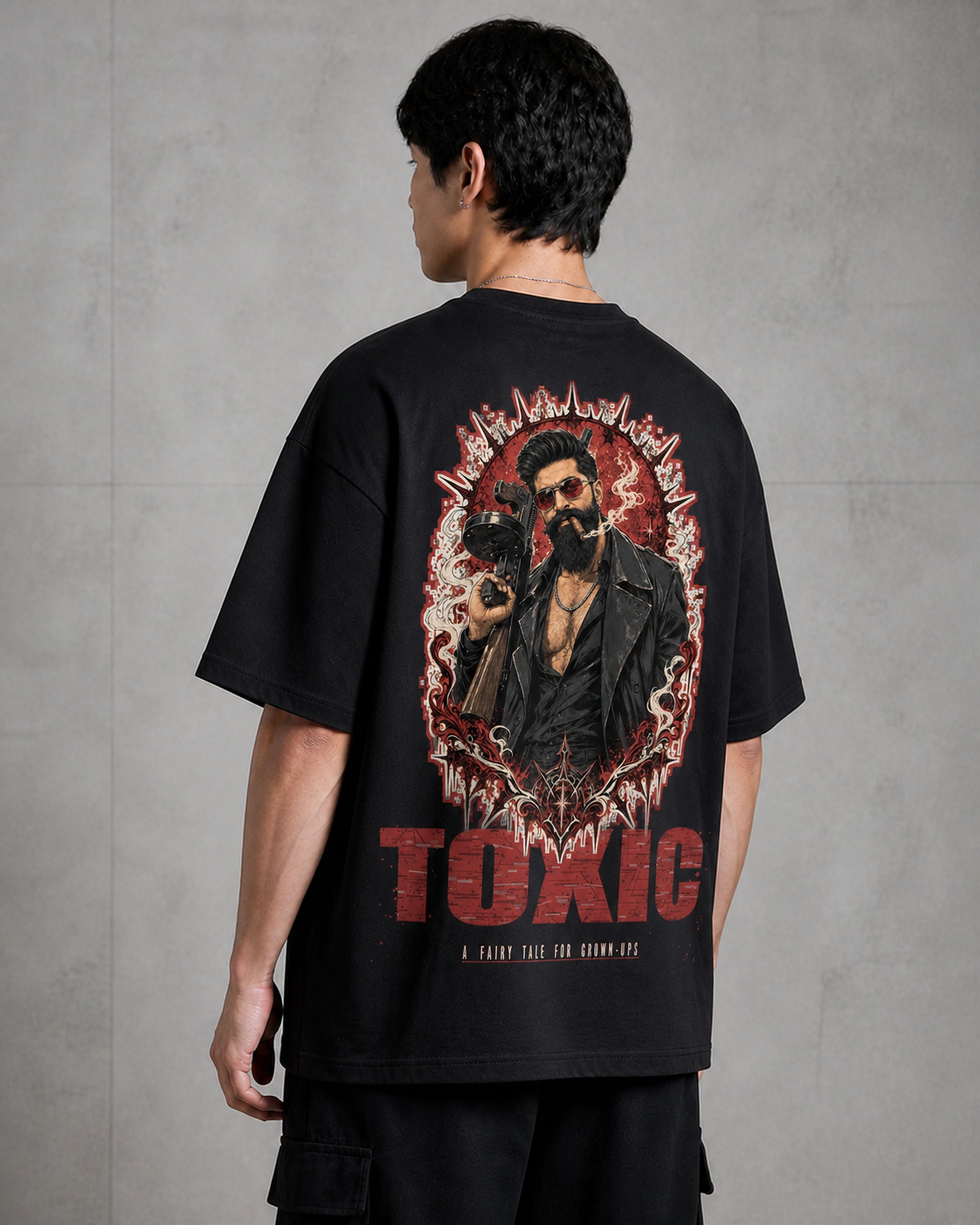 Toxic Noir Poster Oversized T-Shirt black oversized T-shirt back left angle
