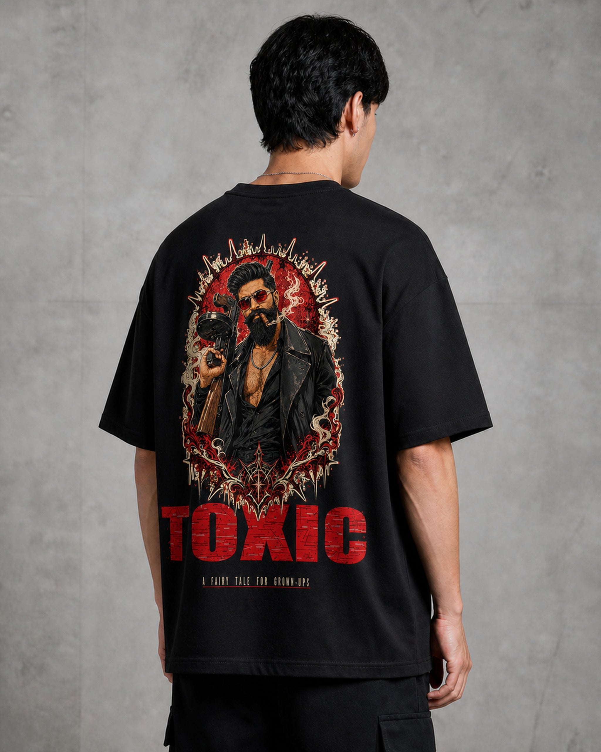 Toxic Noir Poster Oversized T-Shirt black oversized T-shirt back right angle