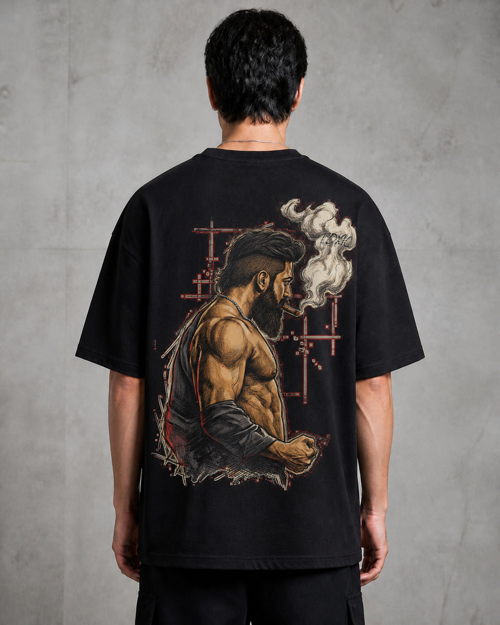 Toxic Smoke Sketch Oversized T-Shirt black oversized T-shirt back hero