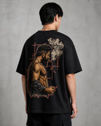 Toxic Smoke Sketch Oversized T-Shirt black oversized T-shirt back right angle