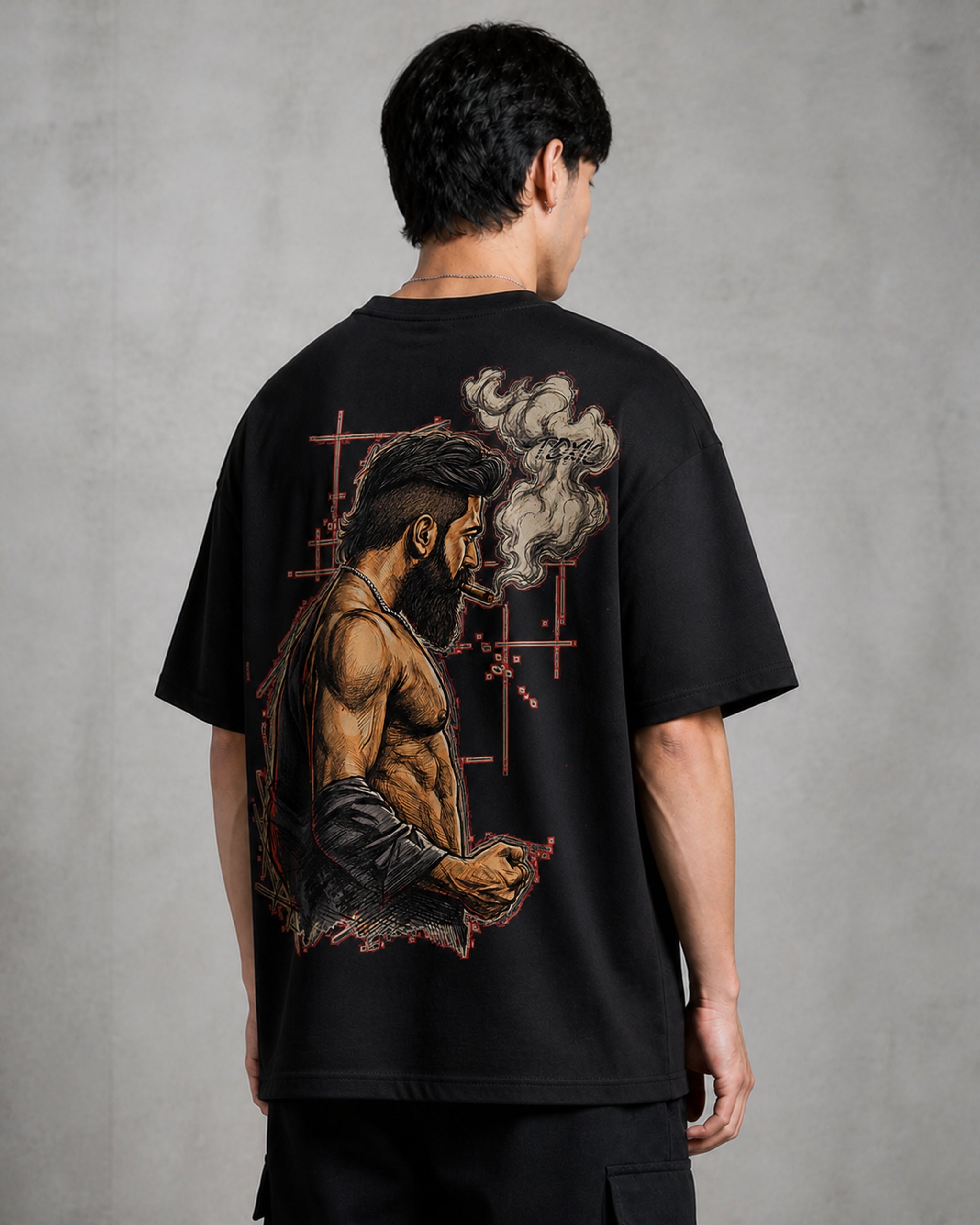Toxic Smoke Sketch Oversized T-Shirt black oversized T-shirt back right angle
