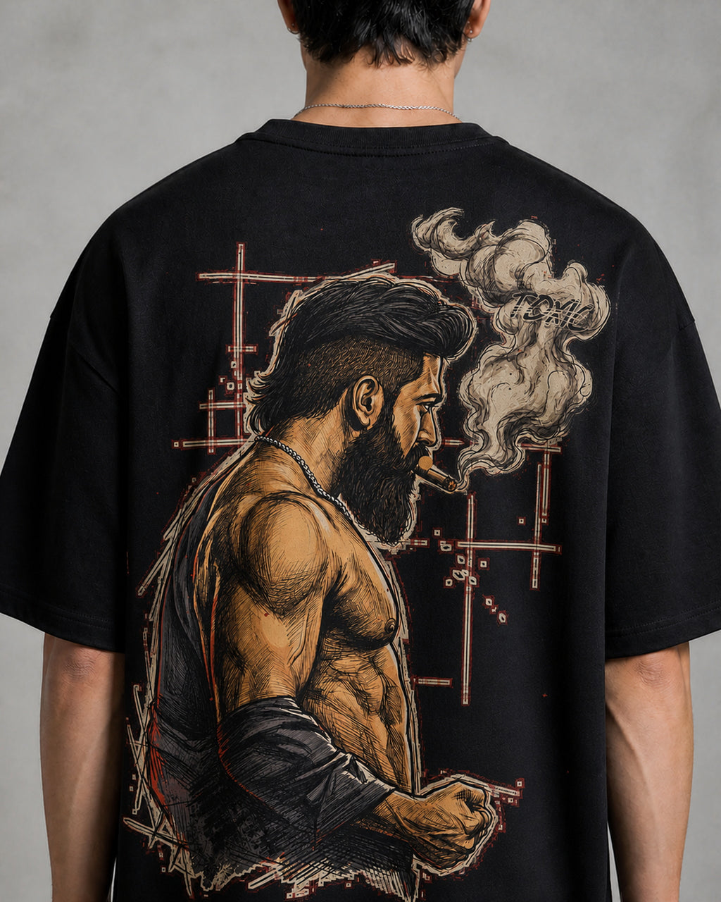 Toxic Smoke Sketch Oversized T-Shirt black oversized T-shirt back print detail