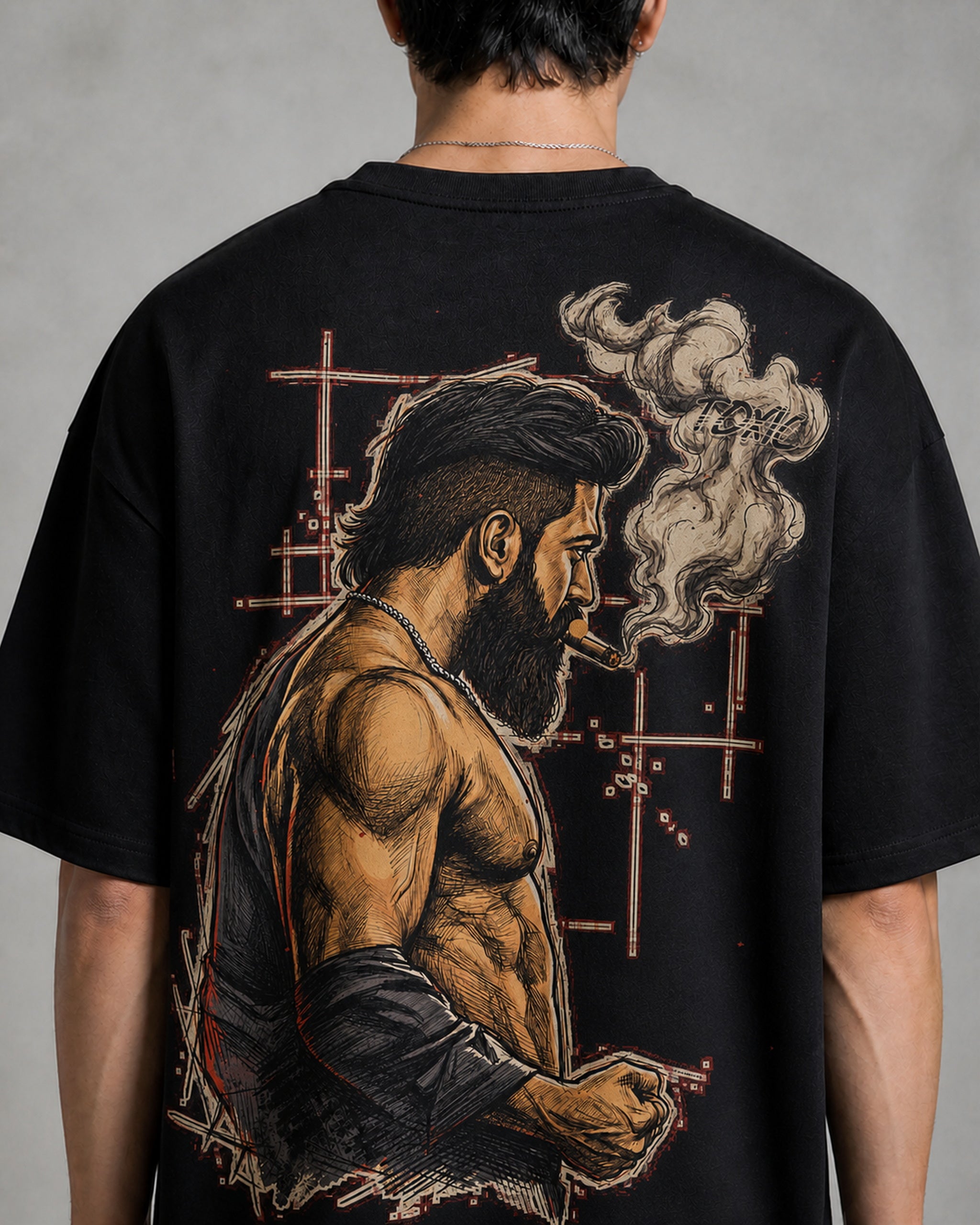 Toxic Smoke Sketch Oversized T-Shirt black oversized T-shirt back print detail