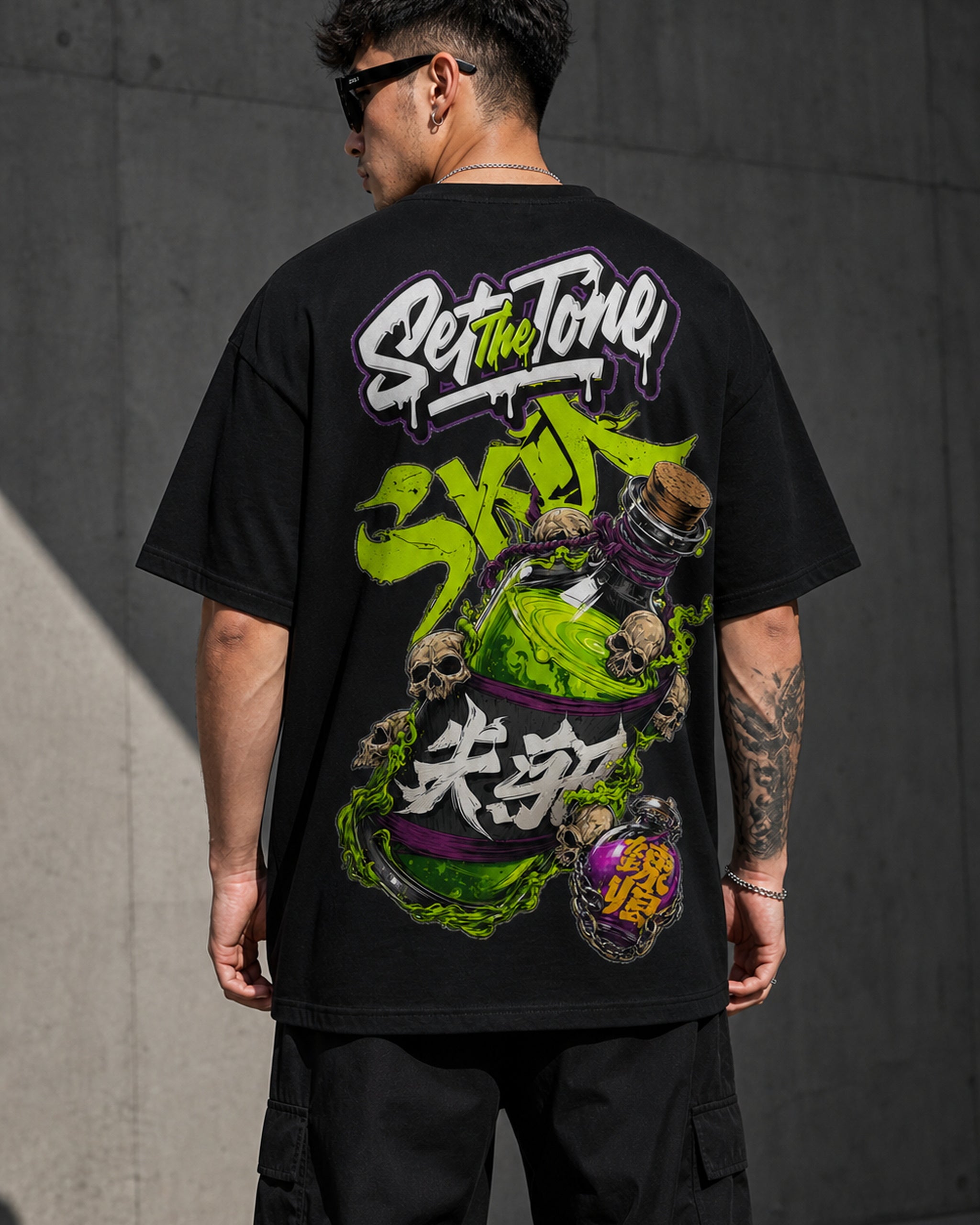 Toxic Set The Tone Oversized T-Shirt black oversized T-shirt back left angle